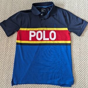 POLO by Ralph Lauren Boy's Performance Polo; L(14-16) Blue Multicolored